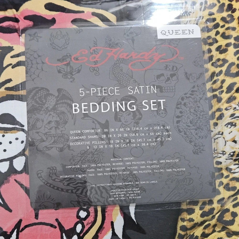 Ed Hardy Queen 8 Pc Bedding Set Reversible Skull Leopard Tattoo Y2K Gothic